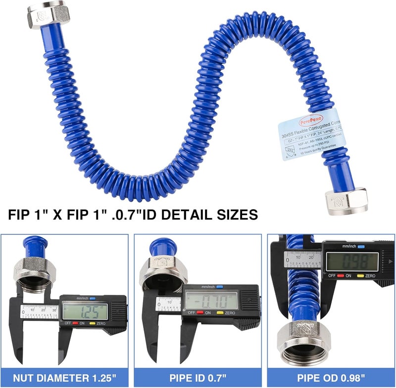 PEVEPEXE 2 Pack, Upgrade Hot & Cold Water Heater Hose, 1" FIP x 1" FIP x 24 in Length Stainless Steel Corrugated Water Line Connector For Water Softener Tanks, Rubber Coating Red & Blue - Image 4